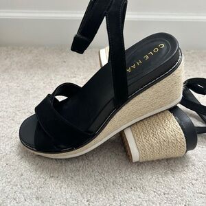 Cole Haan Black and Tan Wedge Sandals